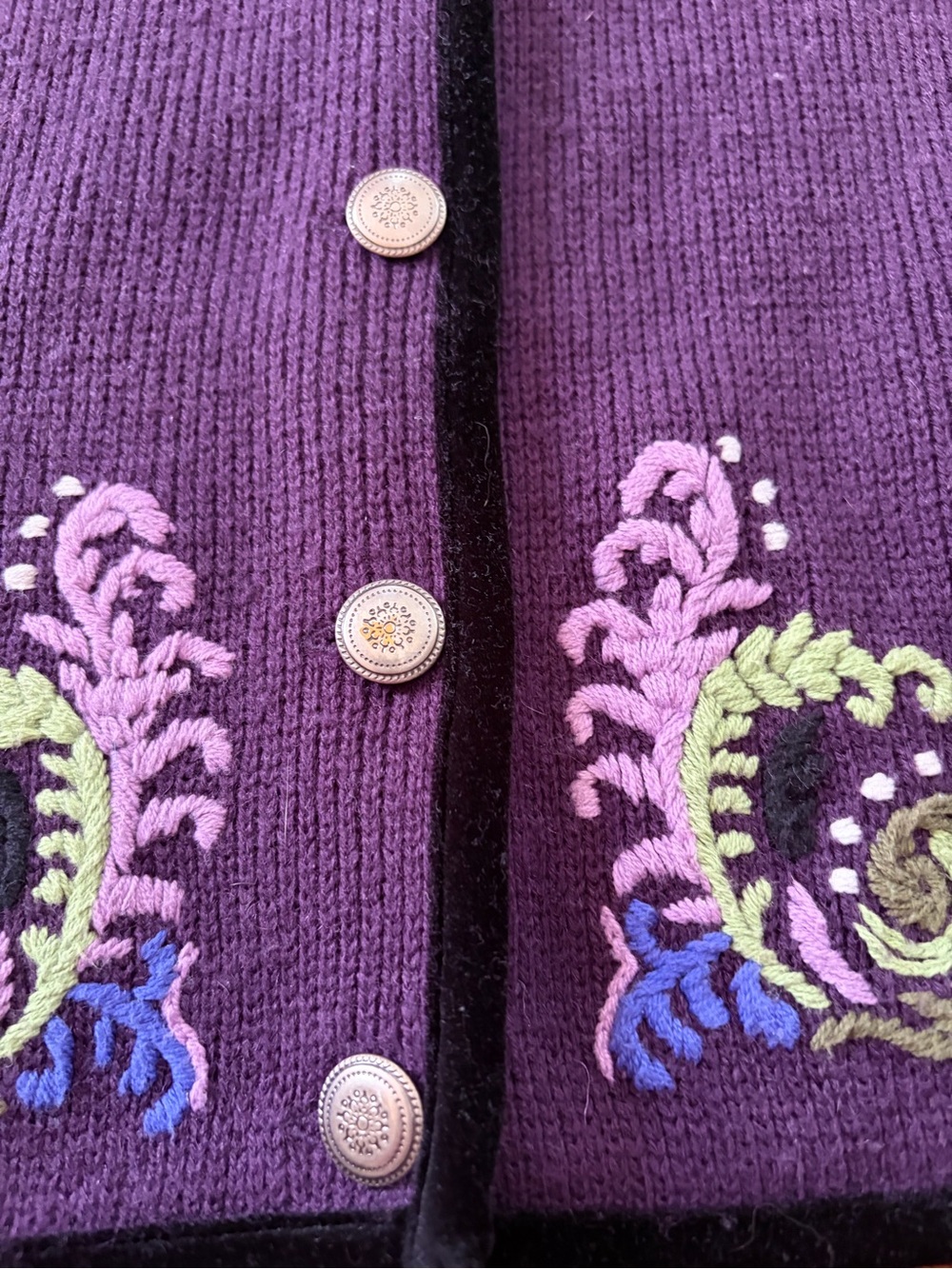 Croft & Barrow Purple Embroidered Cardigan with Green & Lavender Accents - Picture 6 of 12